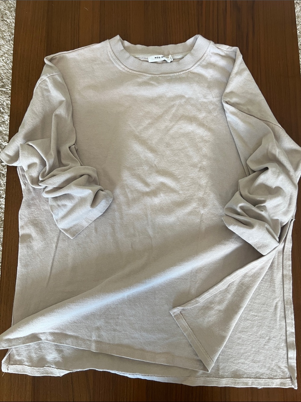 Long Sleeve Crewneck Top - Light Beige
